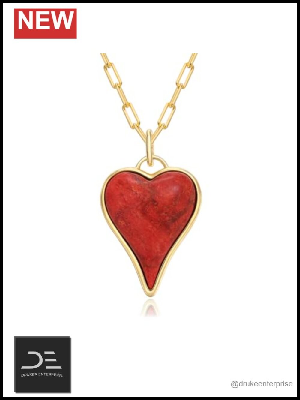 Sterling Silver Heart Coral Pendant Necklace - 18" Chain